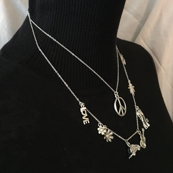 “Groovy Hippie" Handmade 2-Layer Necklace, Flower Power Peace Love Music VW Bug - Picture 9 of 15